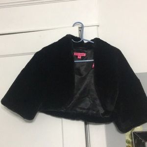 Black faux fur cropped jacket- Betsey Johnson